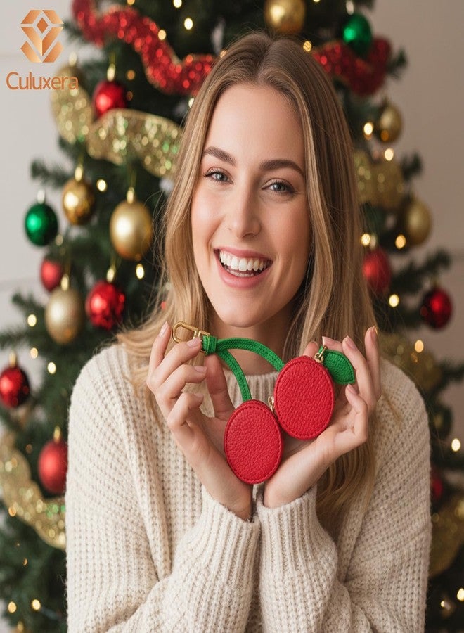 TNDCKP Culuxera Cherry Coin Purse Keychain - Mini Cute Fruit Bag Charm for Bag and Handbag Decor | Aesthetic Small PU Leather Travel Jewelry Pouch for Women and Girls(Red Cherry) - Image 2